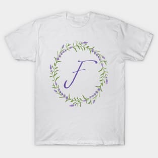 Lavender Wreath Monogram Letter F T-Shirt